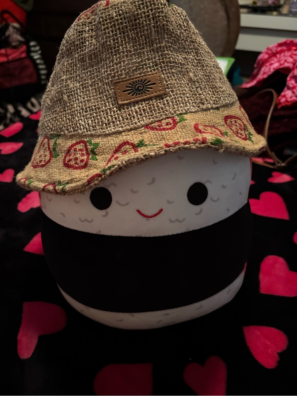 Sunny life Handmade Hemp Strawberry Trim Bucket Hat A00385